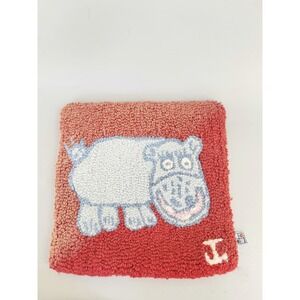 Chandler 4 Corners Pillow Cover Unisex 13x13 Red Hand Hooked Hippo Wool